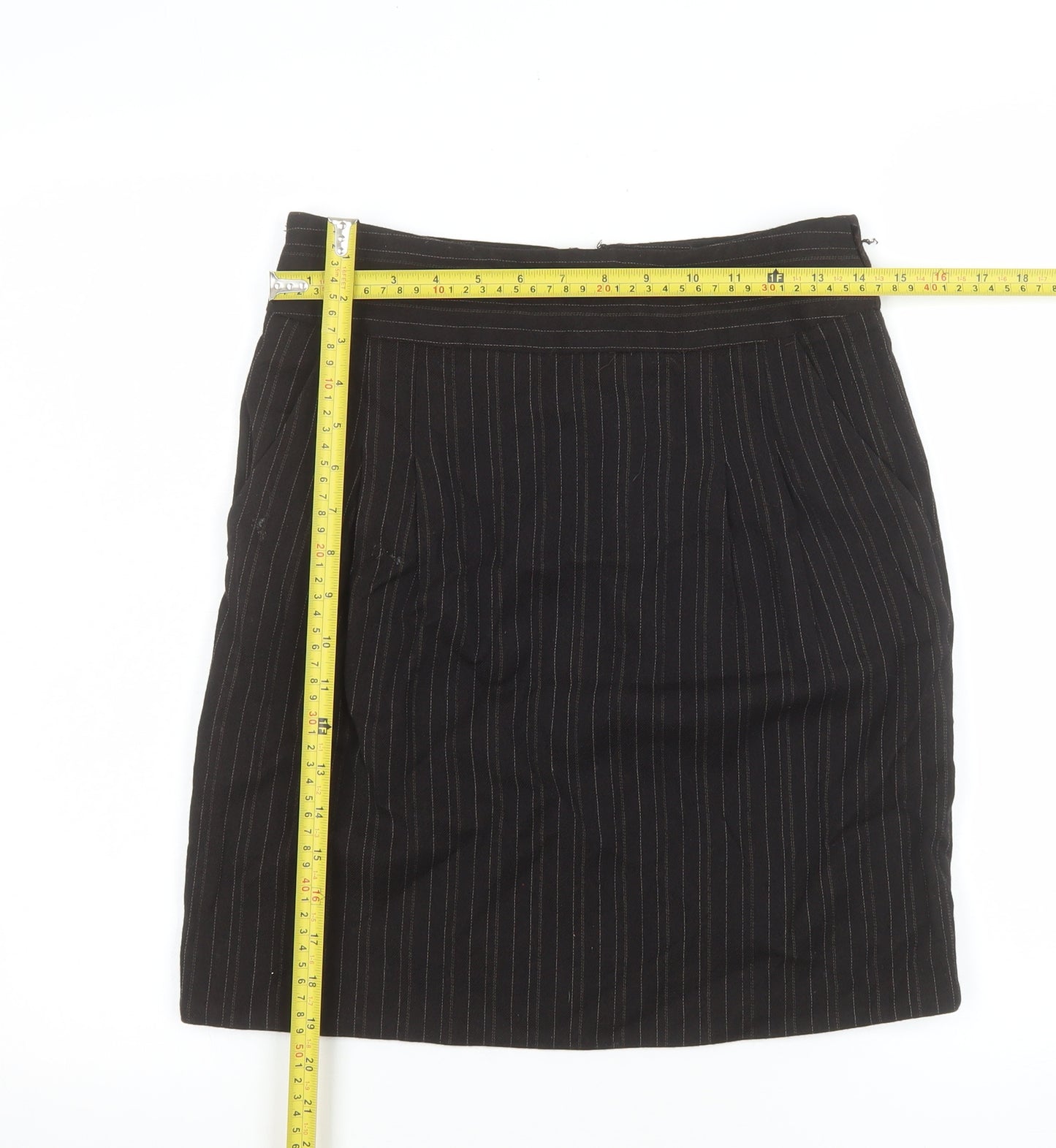 Jigsaw Women’s Black Pinstripe Wool Pencil Skirt Size 8