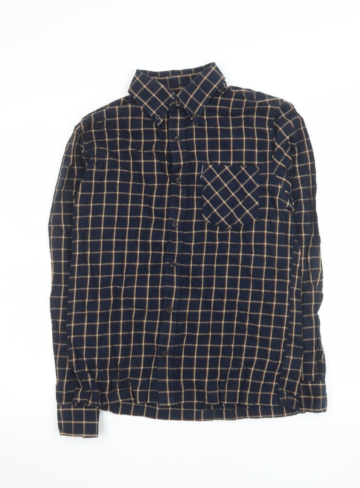 Ben Sherman Men's Blue Check Cotton Button-Up Shirt Size S