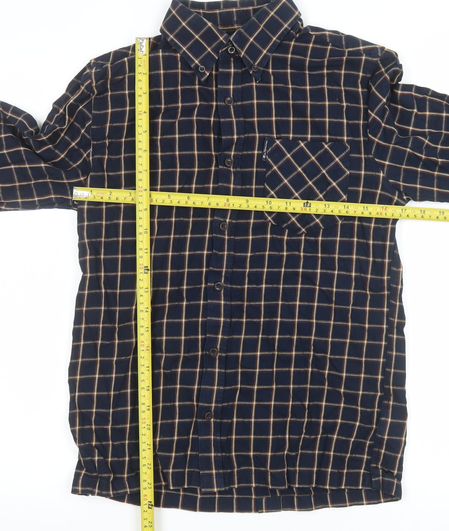Ben Sherman Men's Blue Check Cotton Button-Up Shirt Size S