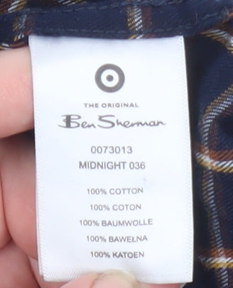 Ben Sherman Men's Blue Check Cotton Button-Up Shirt Size S