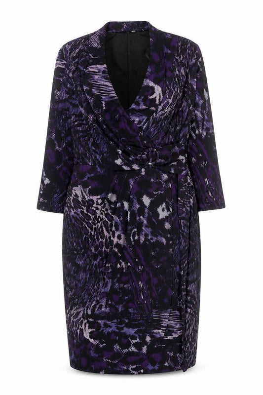 Front view of Windsmoor Women’s Purple Animal Print Wrap Dress, size UK 12