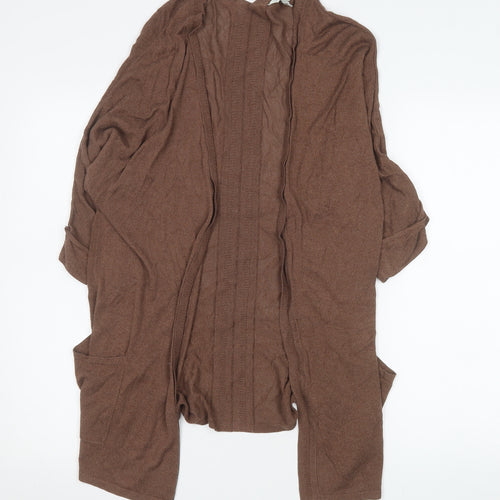 Monsoon Women Brown Knit Open Long Sleeve Cardigan Size M