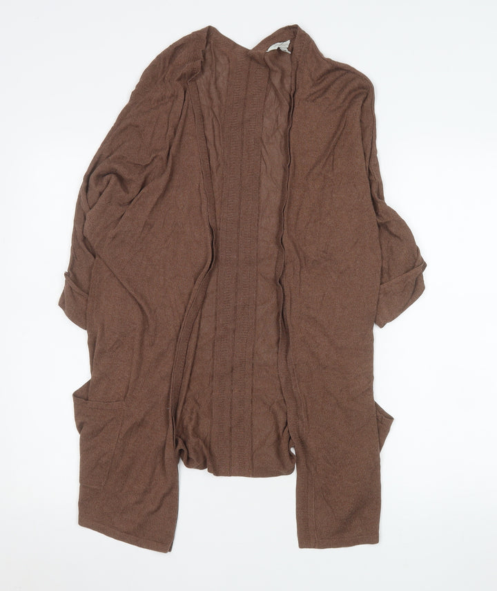 Monsoon Women Brown Knit Open Long Sleeve Cardigan Size M