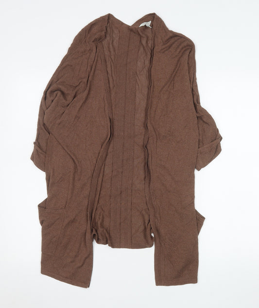 Monsoon Women Brown Knit Open Long Sleeve Cardigan Size M
