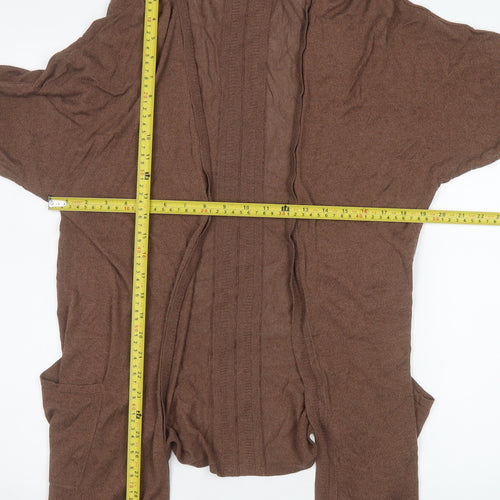 Monsoon Women Brown Knit Open Long Sleeve Cardigan Size M