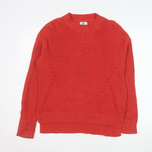 Fat Face Women Red Cotton Jumper UK 10 Crew Neck Knit Long Sleeve