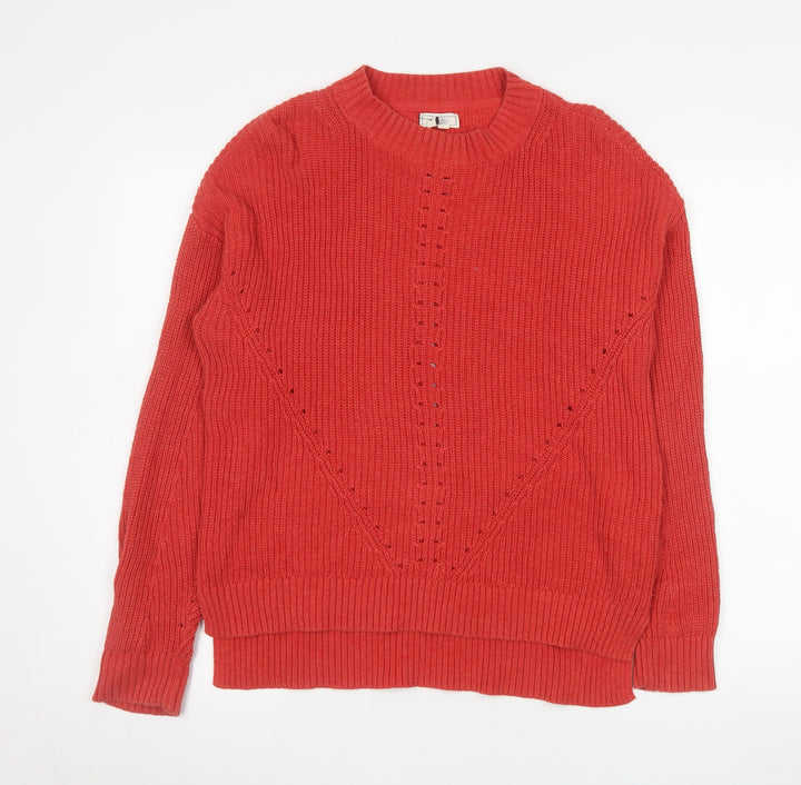 Fat Face Women Red Cotton Jumper UK 10 Crew Neck Knit Long Sleeve