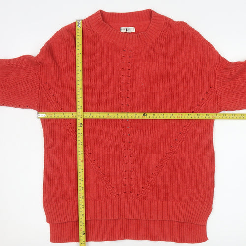 Fat Face Women Red Cotton Jumper UK 10 Crew Neck Knit Long Sleeve