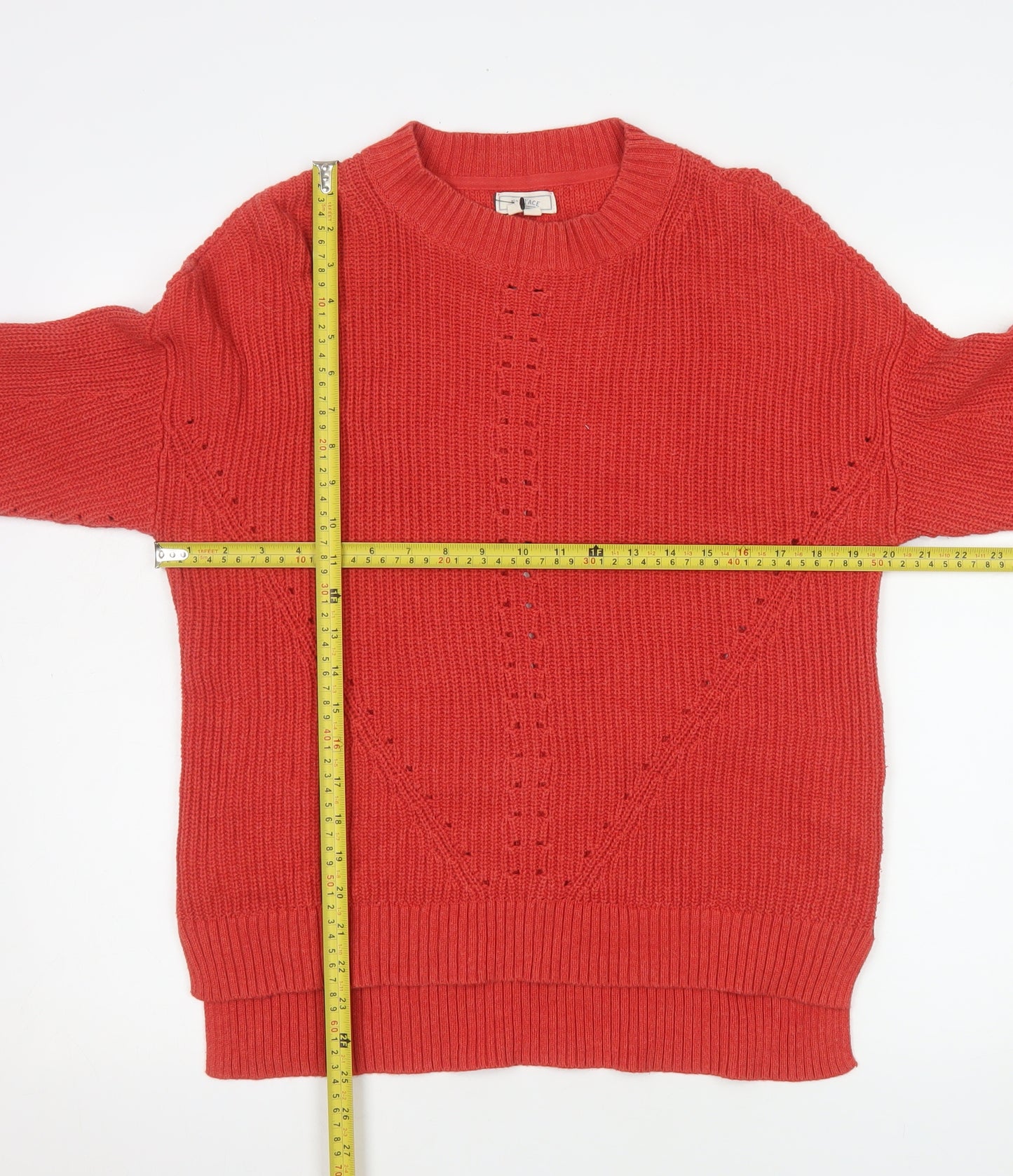 Fat Face Women Red Cotton Jumper UK 10 Crew Neck Knit Long Sleeve