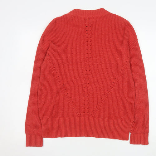 Fat Face Women Red Cotton Jumper UK 10 Crew Neck Knit Long Sleeve