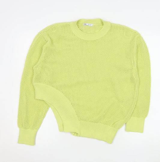 Zara Women Yellow Open-Knit Relaxed Fit Pullover Jumper Size S