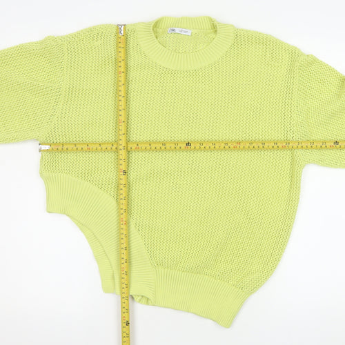Zara Women Yellow Open-Knit Relaxed Fit Pullover Jumper Size S