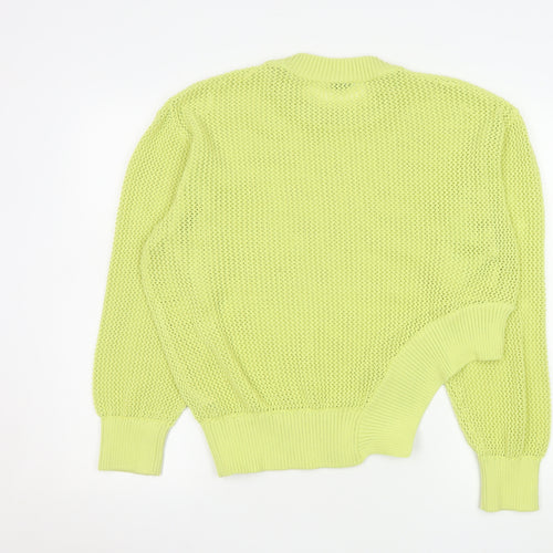 Zara Women Yellow Open-Knit Relaxed Fit Pullover Jumper Size S