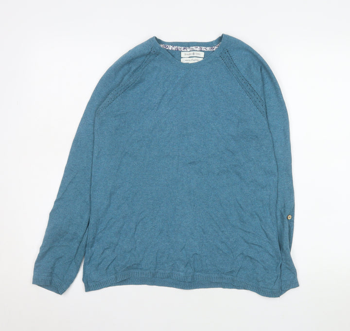 Beacon Cove Women Blue Cotton Crew Neck Long Sleeve Jumper Size 12