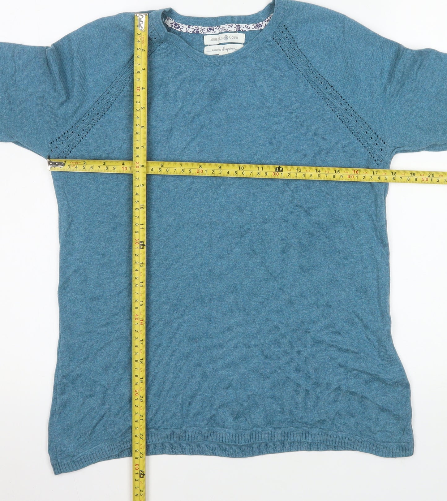 Beacon Cove Women Blue Cotton Crew Neck Long Sleeve Jumper Size 12