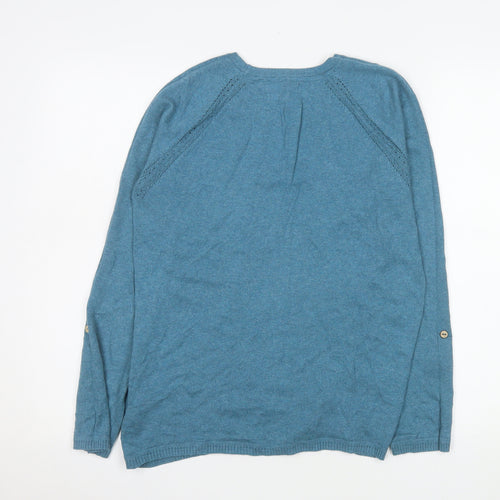 Beacon Cove Women Blue Cotton Crew Neck Long Sleeve Jumper Size 12