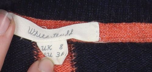 White Stuff Women's Blue Cowl Neck Button Detail Wool Jumper Size 8