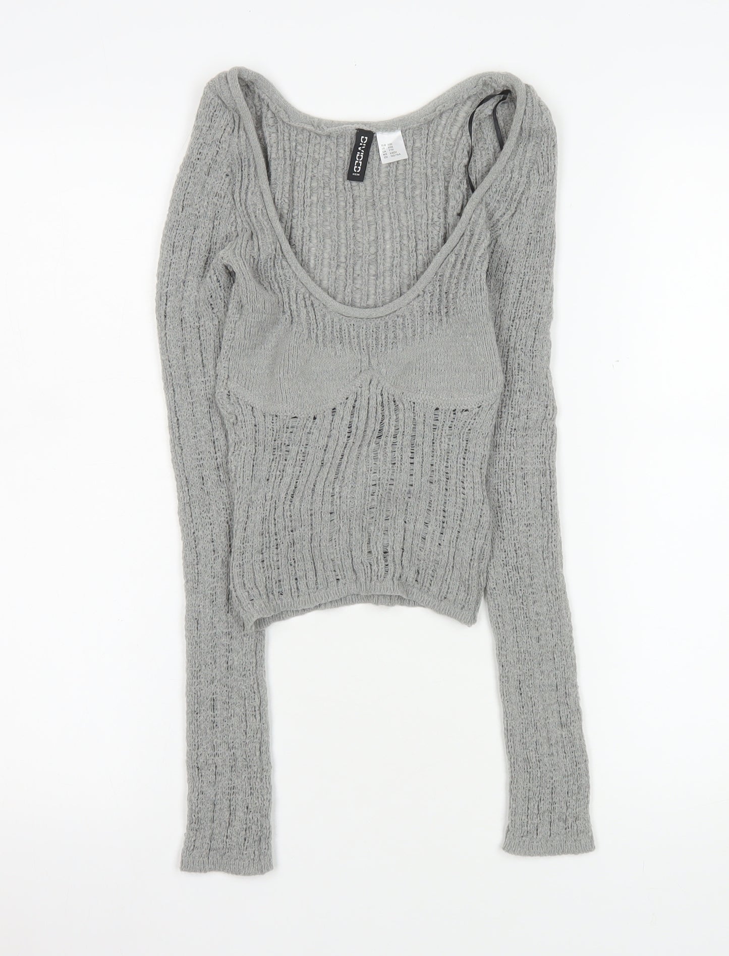 H&M Divided Women Grey Cropped Knit Long Sleeve Top Size 2XS