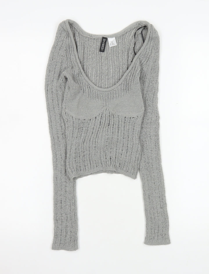 H&M Divided Women Grey Cropped Knit Long Sleeve Top Size 2XS