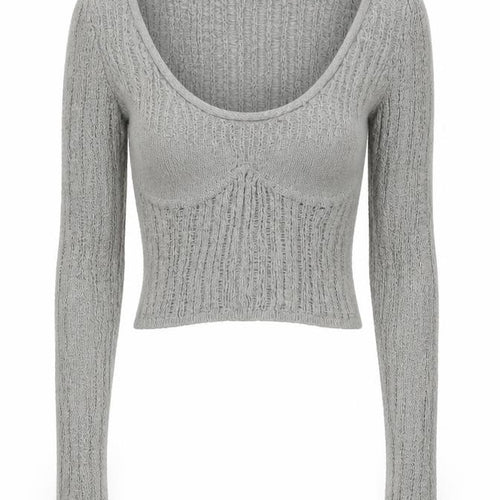 H&M Divided Women Grey Cropped Knit Long Sleeve Top Size 2XS