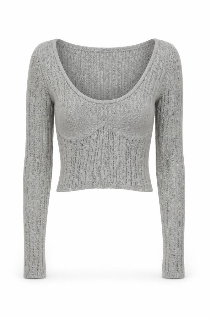 H&M Divided Women Grey Cropped Knit Long Sleeve Top Size 2XS