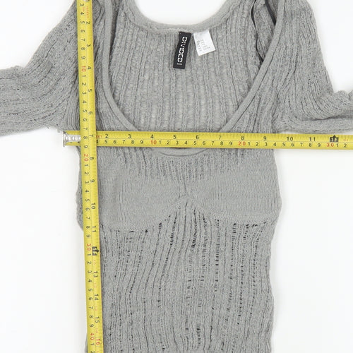 H&M Divided Women Grey Cropped Knit Long Sleeve Top Size 2XS