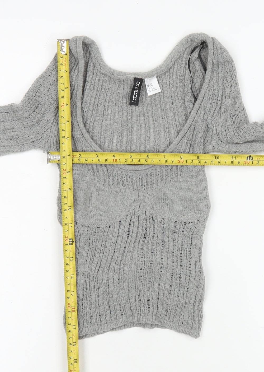 H&M Divided Women Grey Cropped Knit Long Sleeve Top Size 2XS