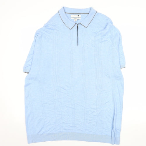Marks and Spencer Autograph Men's Blue 2XL Zip Collar Polo Shirt
