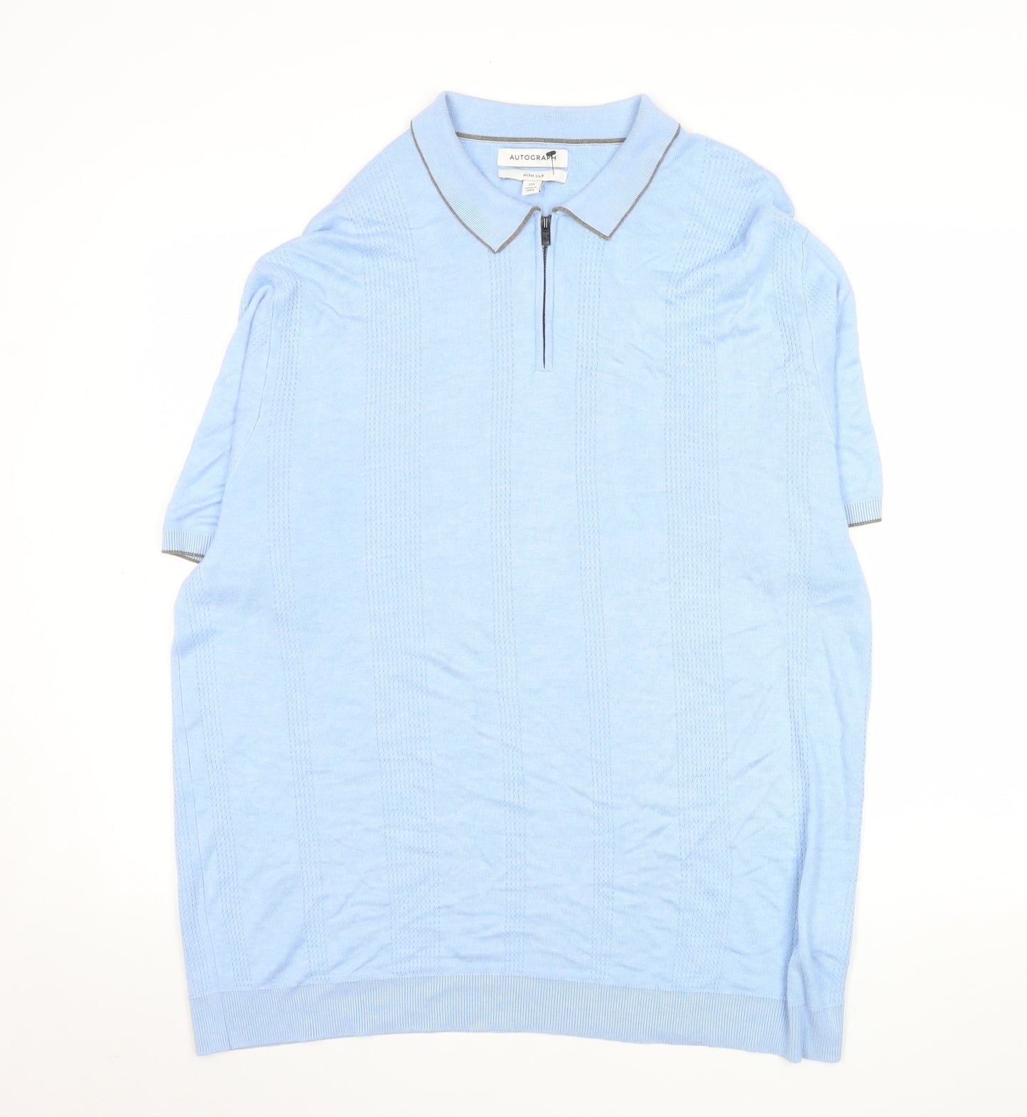 Marks and Spencer Autograph Men's Blue 2XL Zip Collar Polo Shirt