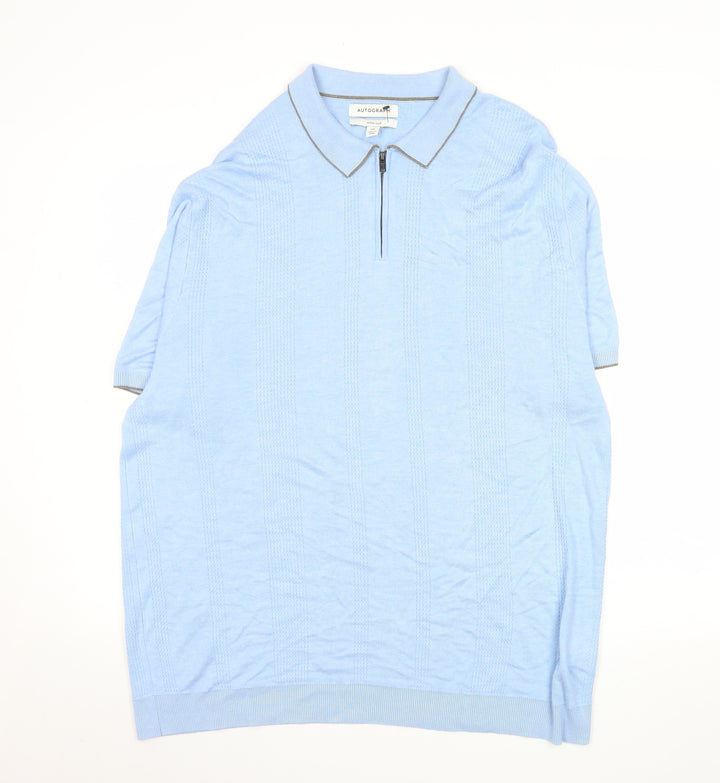Marks and Spencer Autograph Men's Blue 2XL Zip Collar Polo Shirt