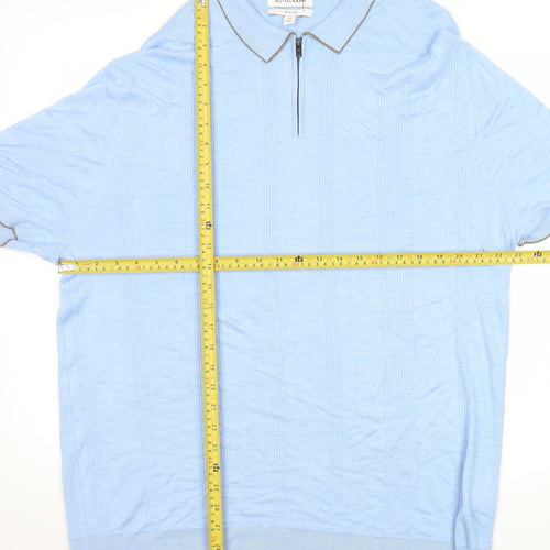 Marks and Spencer Autograph Men's Blue 2XL Zip Collar Polo Shirt