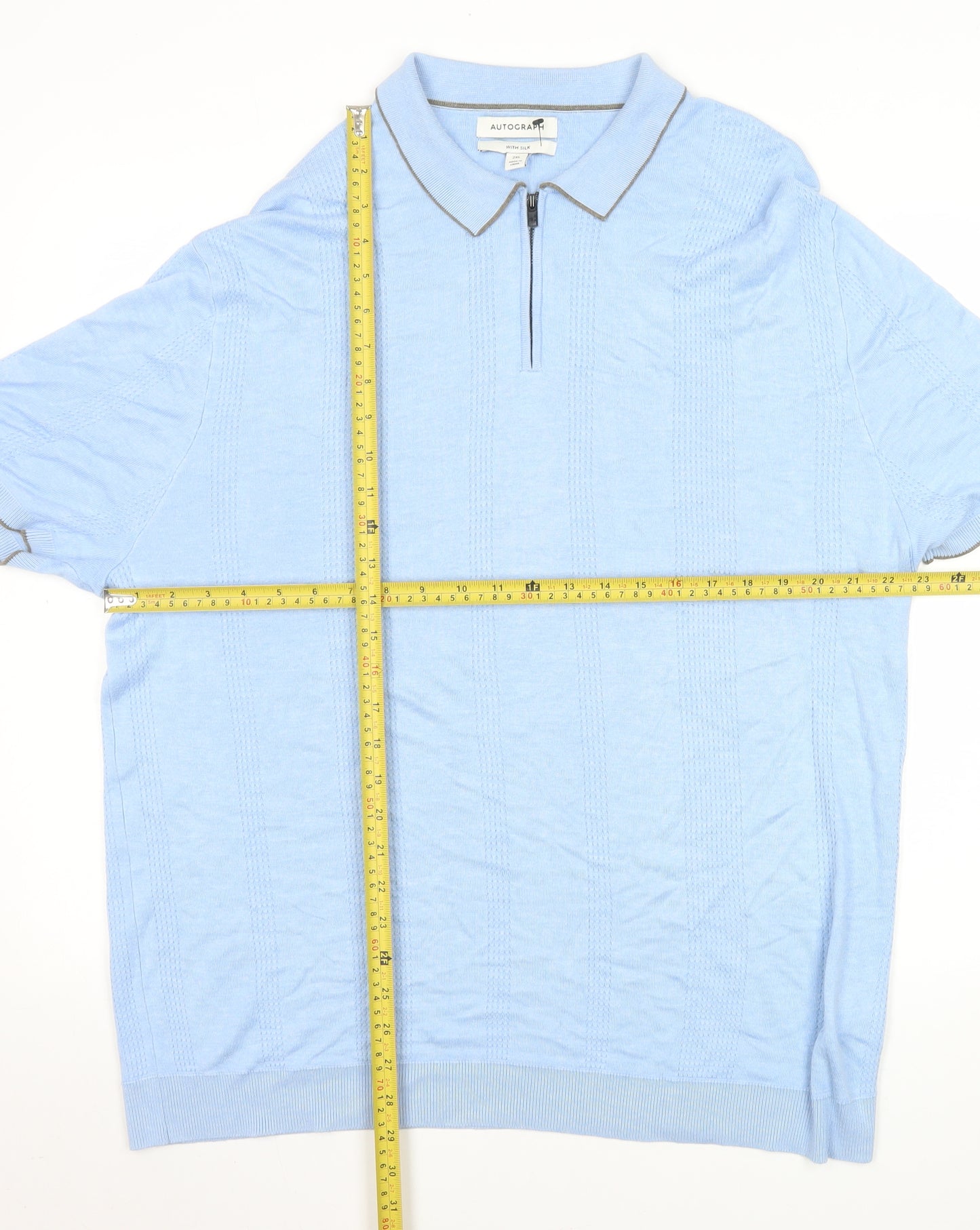 Marks and Spencer Autograph Men's Blue 2XL Zip Collar Polo Shirt