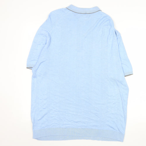 Marks and Spencer Autograph Men's Blue 2XL Zip Collar Polo Shirt