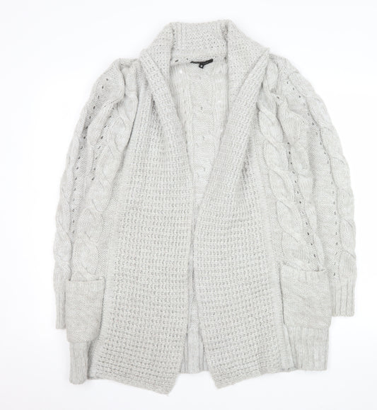 New Look Women’s Grey Cable-Knit Long Sleeve Acrylic Cardigan UK 10