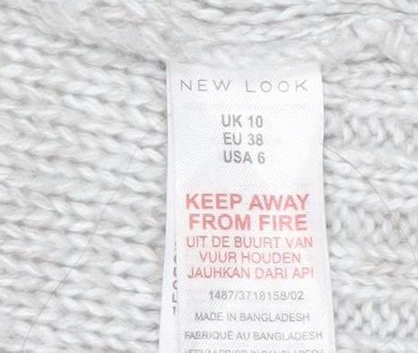 New Look Women’s Grey Cable-Knit Long Sleeve Acrylic Cardigan UK 10