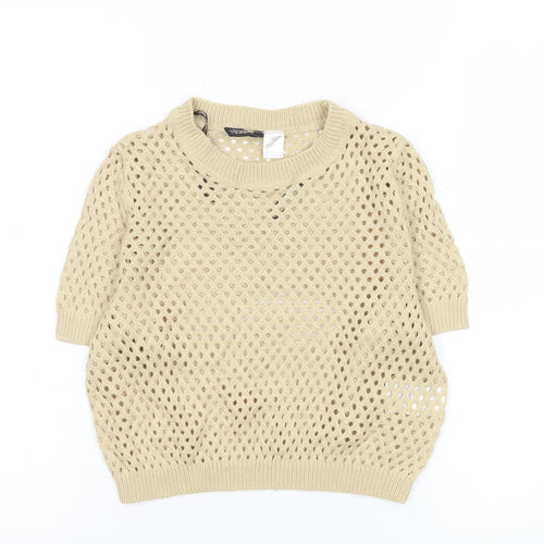 H&M Women’s Beige Short Sleeve Knit Mesh Blouse Size S
