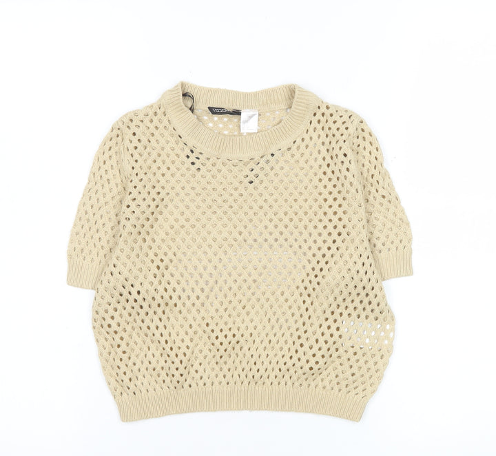 H&M Women’s Beige Short Sleeve Knit Mesh Blouse Size S
