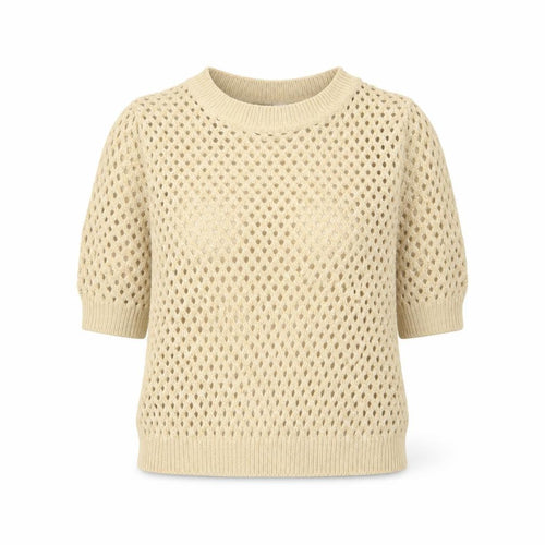 H&M Women’s Beige Short Sleeve Knit Mesh Blouse Size S