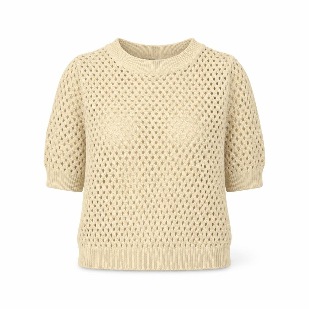 H&M Women’s Beige Short Sleeve Knit Mesh Blouse Size S