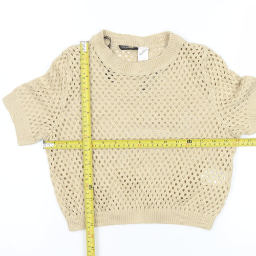 H&M Women’s Beige Short Sleeve Knit Mesh Blouse Size S