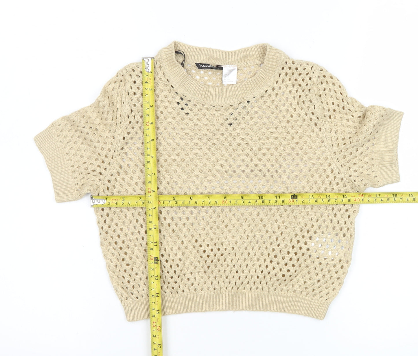 H&M Women’s Beige Short Sleeve Knit Mesh Blouse Size S