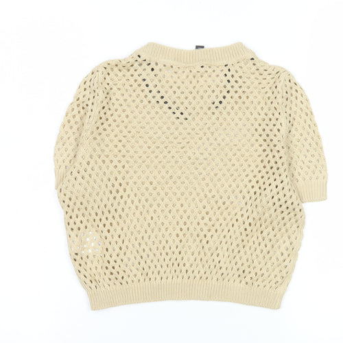 H&M Women’s Beige Short Sleeve Knit Mesh Blouse Size S