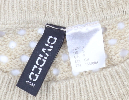 H&M Women’s Beige Short Sleeve Knit Mesh Blouse Size S