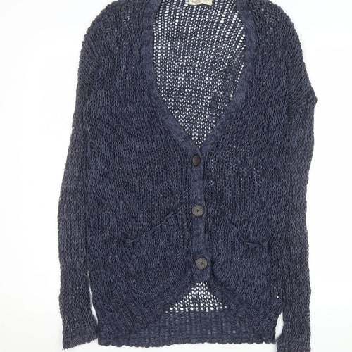 Hollister Women Blue Open-Knit Cardigan XS Lightweight V-Neck