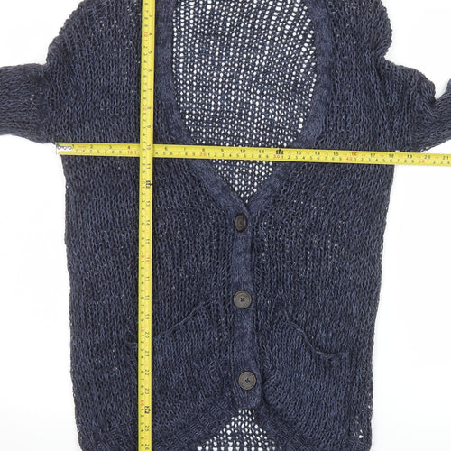 Hollister Women Blue Open-Knit Cardigan XS Lightweight V-Neck