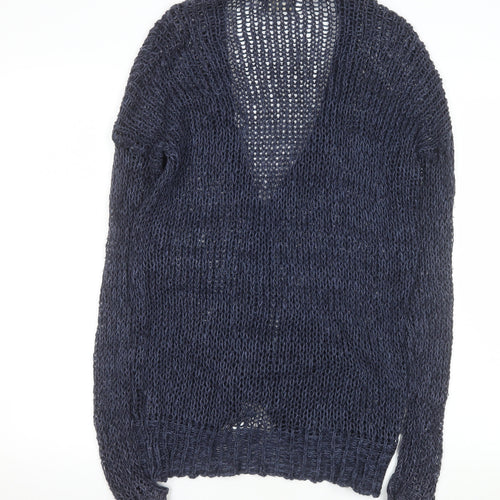 Hollister Women Blue Open-Knit Cardigan XS Lightweight V-Neck