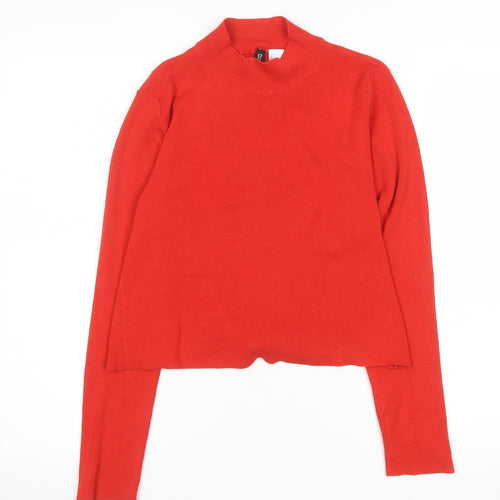 H&M Divided Women's Red Mock Neck Tie Back Long Sleeve Knit Top Size M