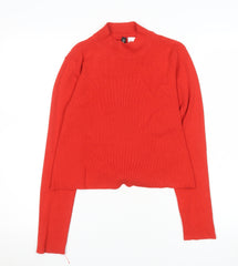 H&M Divided Women's Red Mock Neck Tie Back Long Sleeve Knit Top Size M