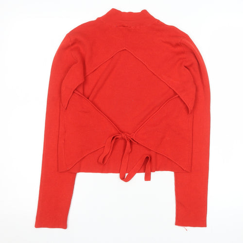 H&M Divided Women's Red Mock Neck Tie Back Long Sleeve Knit Top Size M