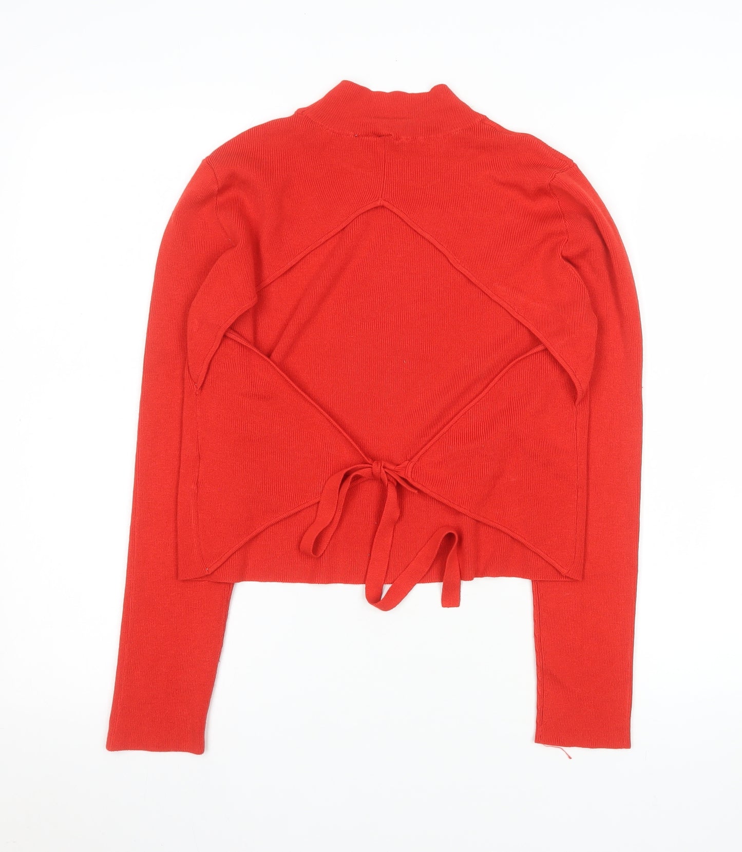 H&M Divided Women's Red Mock Neck Tie Back Long Sleeve Knit Top Size M